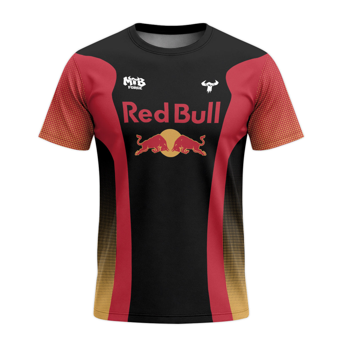 Red Bull Black Red Factory Race Short Sleeve Mountain Bike Jersey – Front View Mockup