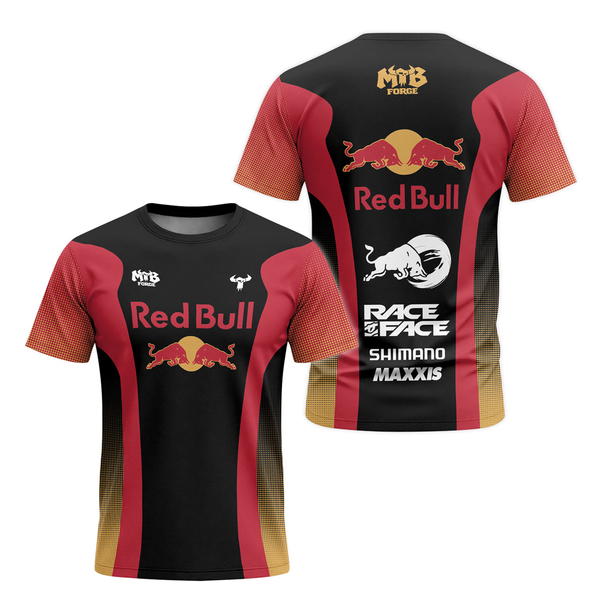 Red Bull Black Red Factory Race Short Sleeve Mountain Bike Jersey – Front and Back View