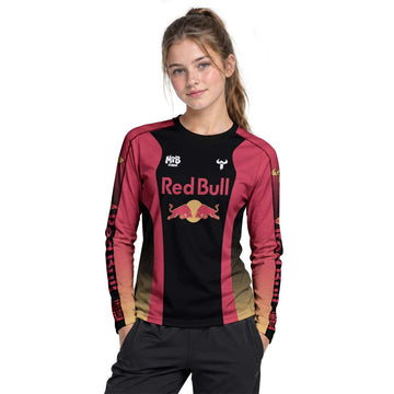 Red Bull Black Red Factory Race Youth Long Sleeve Mountain Bike Jersey – Girl Lifestyle View