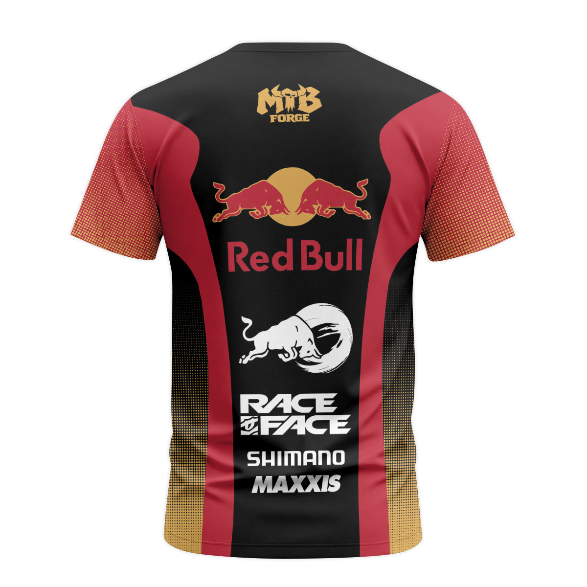 Red Bull Black Red Factory Race Youth Short Sleeve Mountain Bike Jersey – Back View Mockup