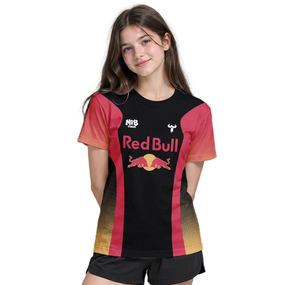 Red Bull Black Red Factory Race Youth Short Sleeve Mountain Bike Jersey – Girl Lifestyle View
