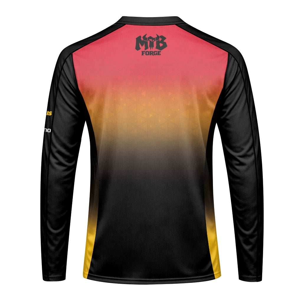 Red Bull Black Red Gradient Long Sleeve Mountain Bike Jersey – Back View Mockup