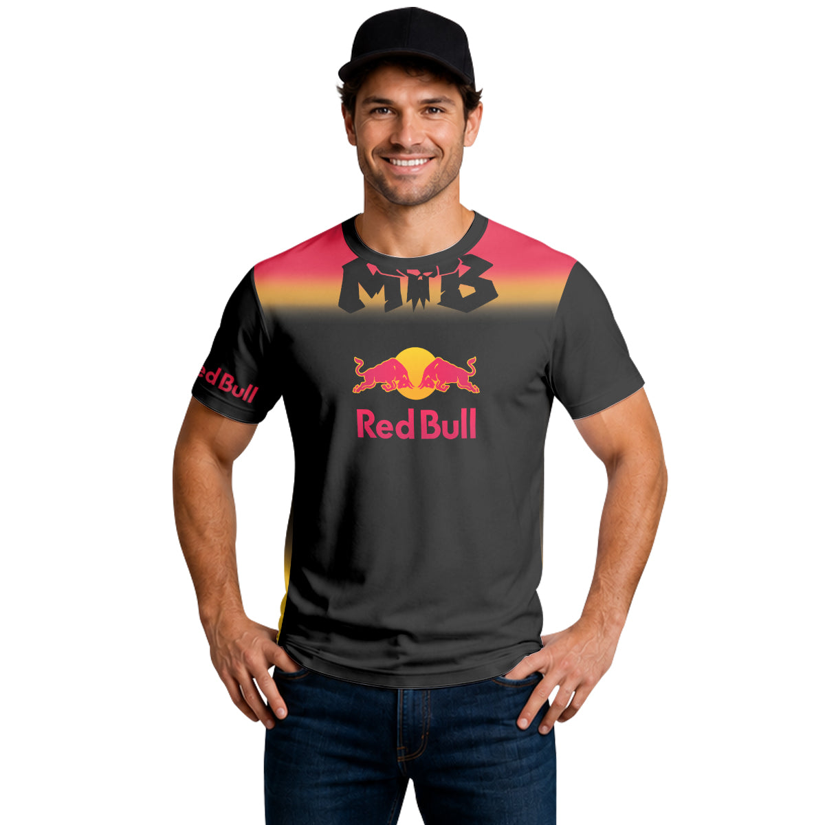 Red Bull Black Red Gradient Short Sleeve Mountain Bike Jersey – Lifestyle View