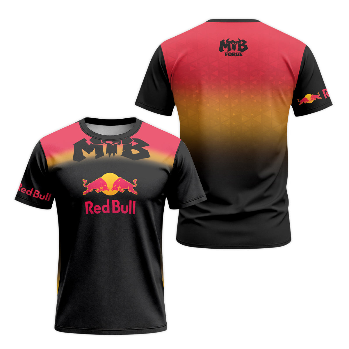 Red Bull Black Red Gradient Short Sleeve Mountain Bike Jersey – Front and Back View