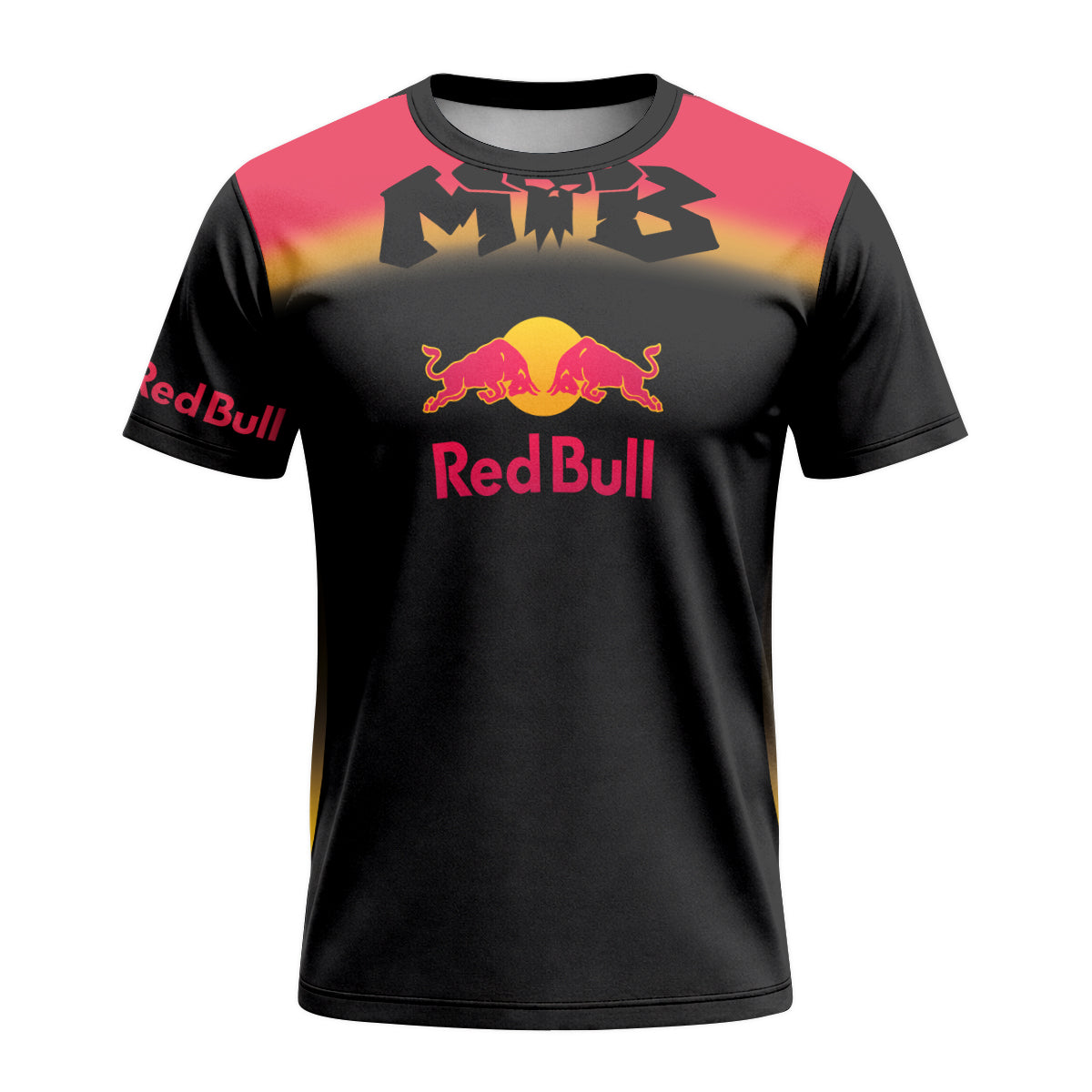 Red Bull Black Red Gradient Short Sleeve Mountain Bike Jersey – Front View Mockup