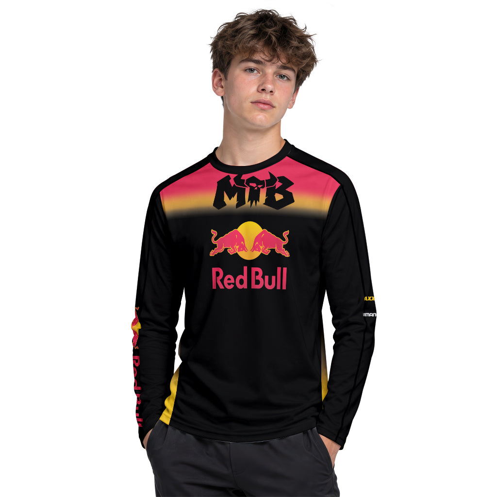Red Bull Black Red Gradient Youth Long Sleeve Mountain Bike Jersey – Boy Lifestyle View