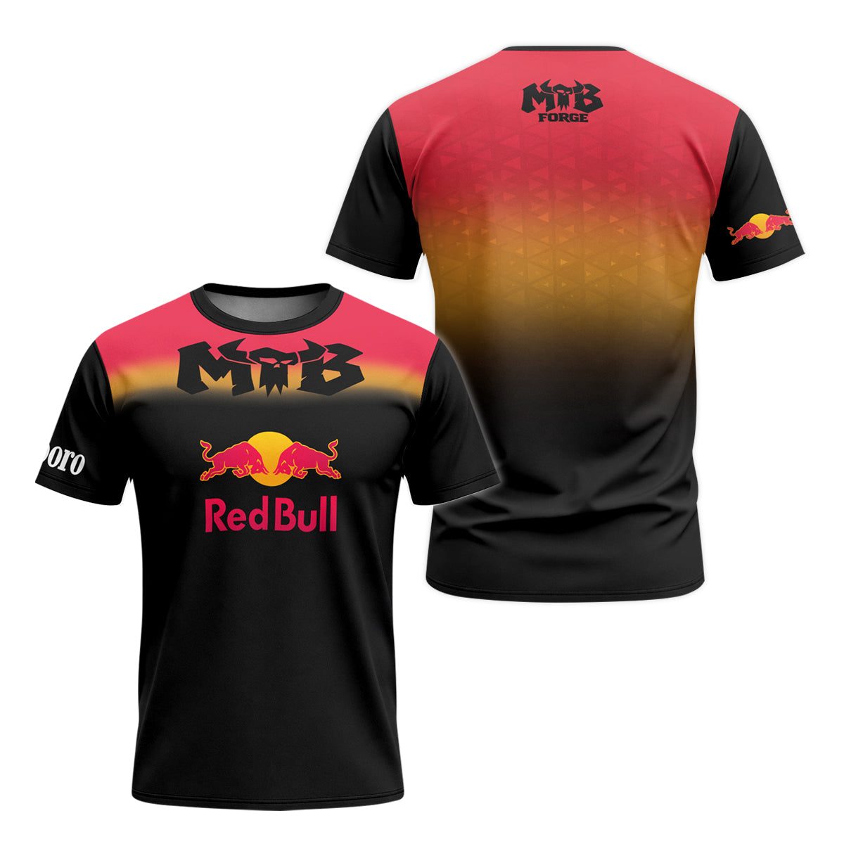 Red Bull Black Red Gradient Youth Short Sleeve Mountain Bike Jersey – Front and Back View