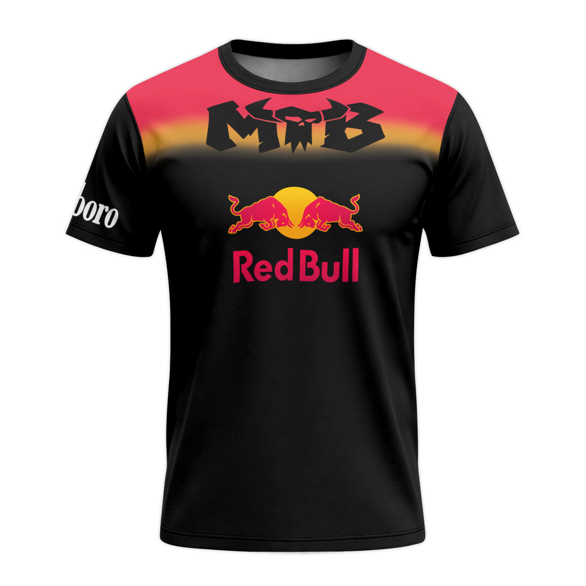 Red Bull Black Red Gradient Youth Short Sleeve Mountain Bike Jersey – Front View Mockup
