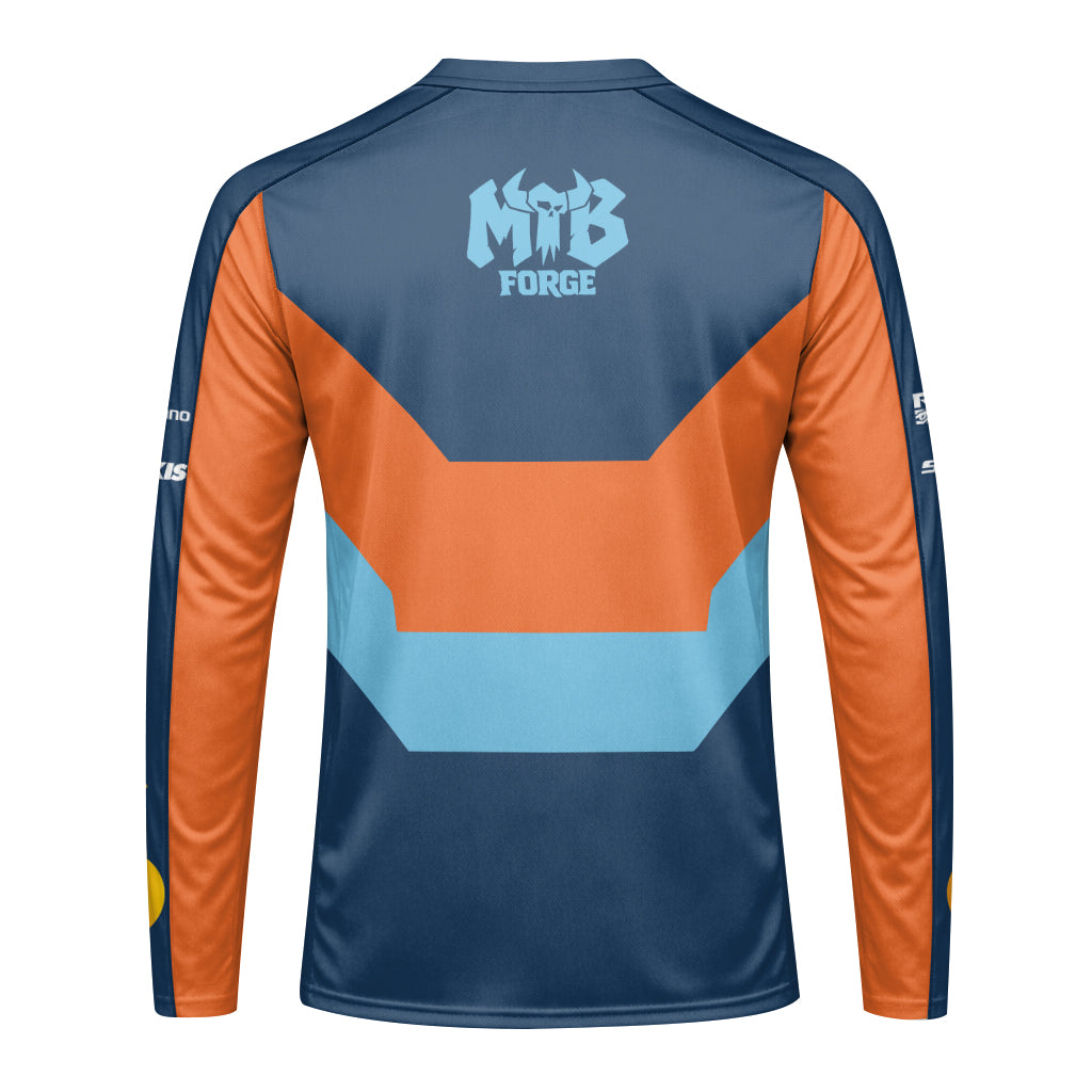 Red Bull Blue Orange Color Block Long Sleeve Mountain Bike Jersey – Back View Mockup