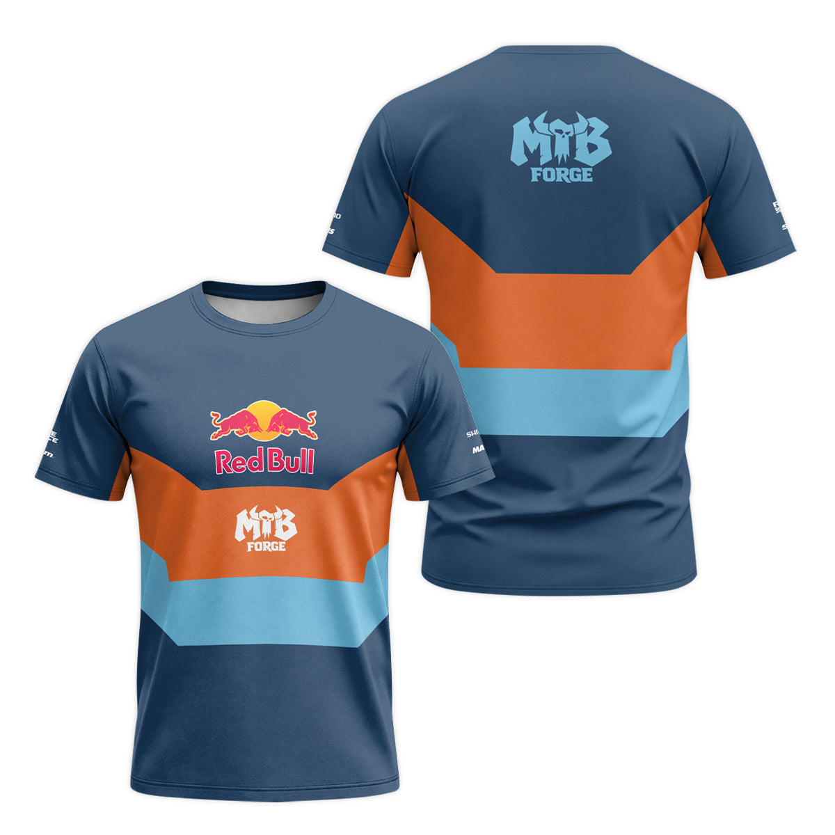 Red Bull Blue Orange Color Block Short Sleeve Mountain Bike Jersey – Front and Back View