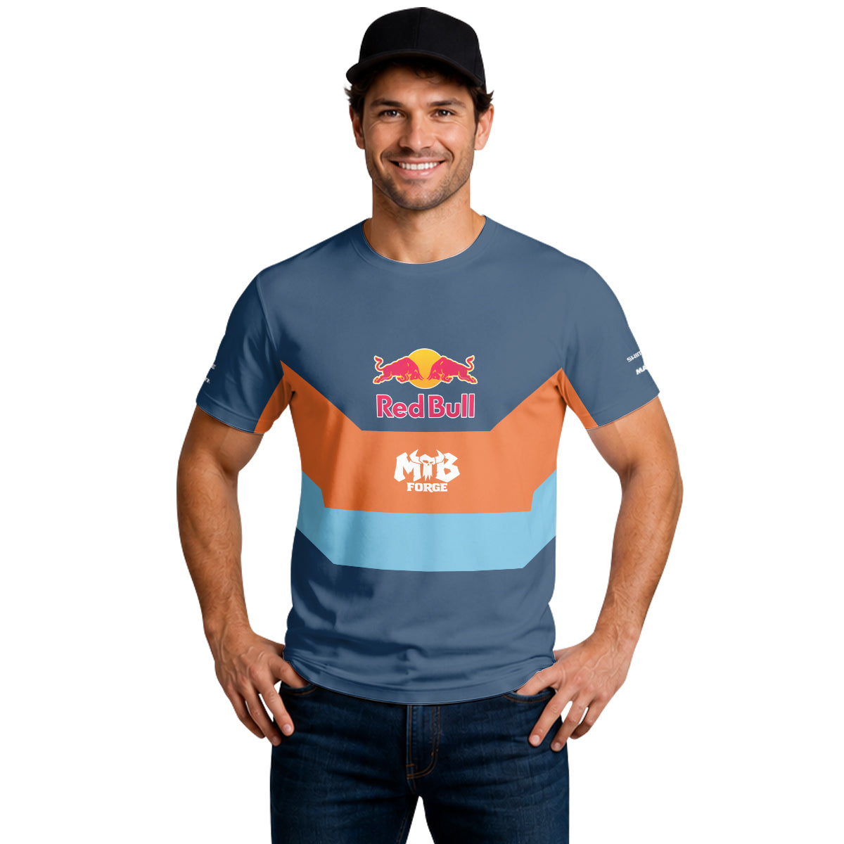 Red Bull Blue Orange Color Block Short Sleeve Mountain Bike Jersey – Lifestyle View