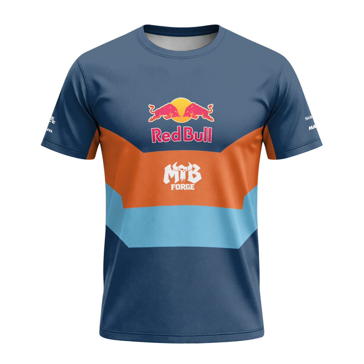 Red Bull Blue Orange Color Block Short Sleeve Mountain Bike Jersey – Front View Mockup
