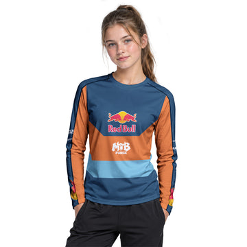 Red Bull Blue Orange Color Block Youth Long Sleeve Mountain Bike Jersey – Girl Lifestyle View