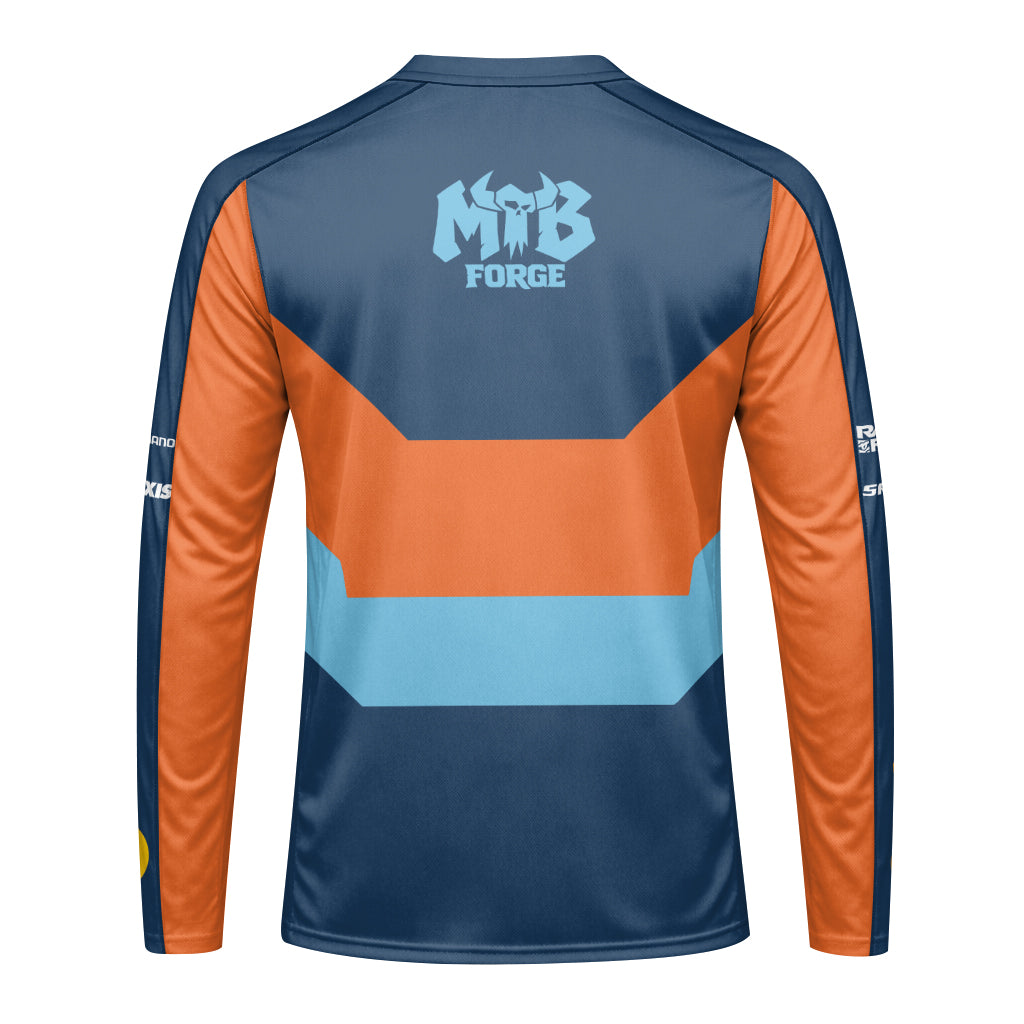 Red Bull Blue Orange Color Block Youth Long Sleeve Mountain Bike Jersey – Back View Mockup