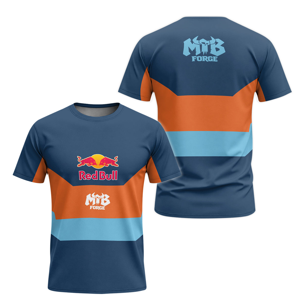Red Bull Blue Orange Color Block Youth Short Sleeve Mountain Bike Jersey – Front and Back View