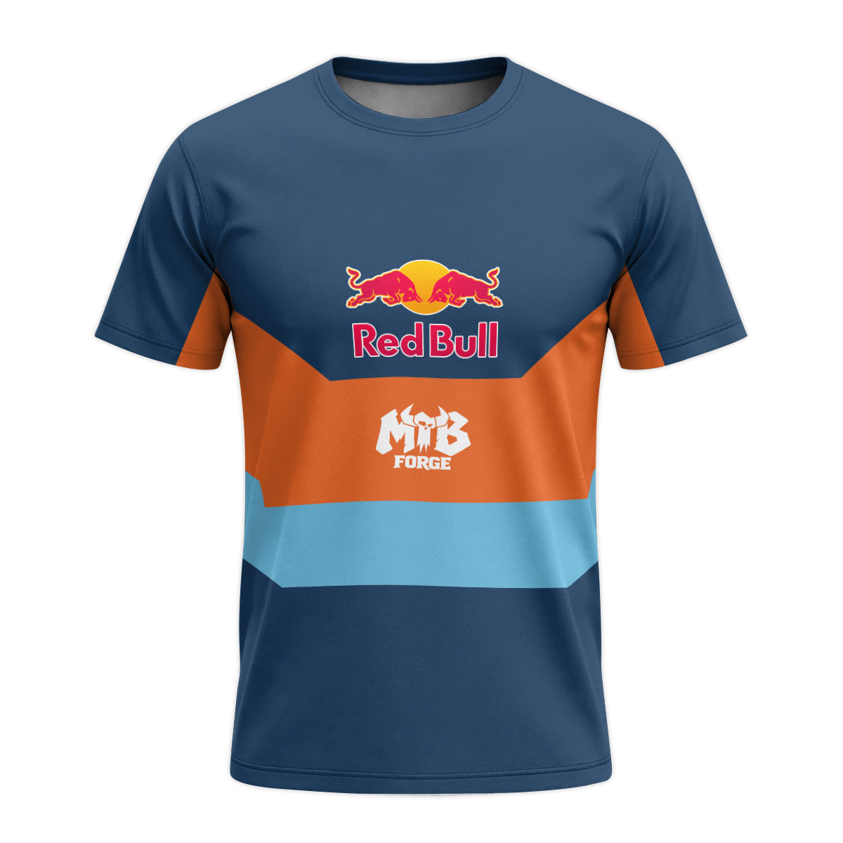 Red Bull Blue Orange Color Block Youth Short Sleeve Mountain Bike Jersey – Back View Mockup
