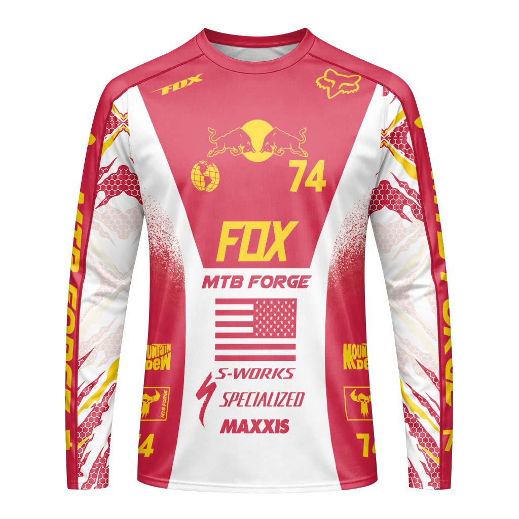 Red Bull Fox 74 Downhill MTB Jersey | Red Bull Trail Rider Jersey - front view mockup