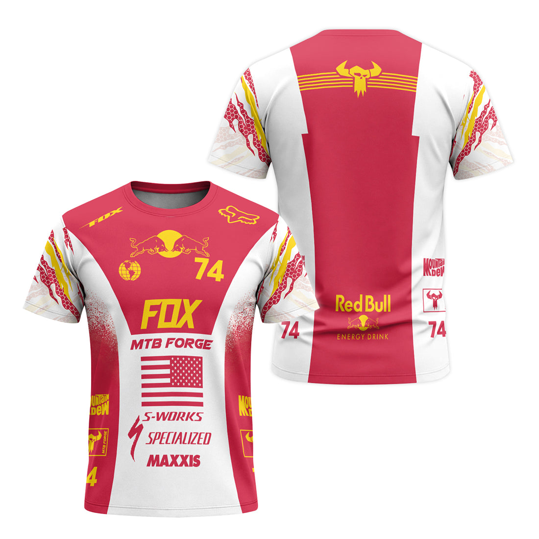 Red Bull Fox 74 Racing MTB T-Shirt | Red Bull MTB T-Shirt | Bike Tee - front and back view