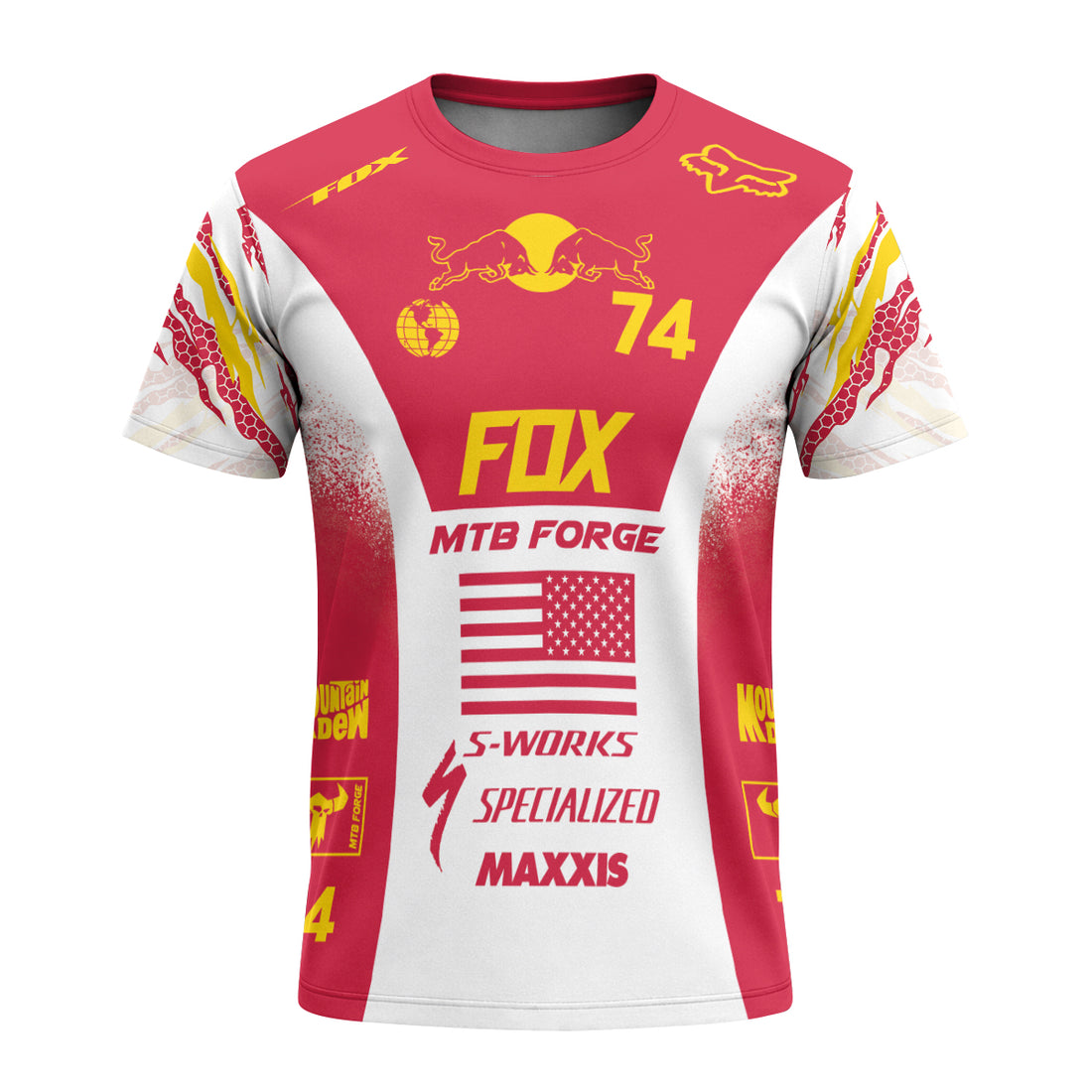 Red Bull Fox 74 Racing MTB T-Shirt | Red Bull MTB T-Shirt | Bike Tee - front and back view