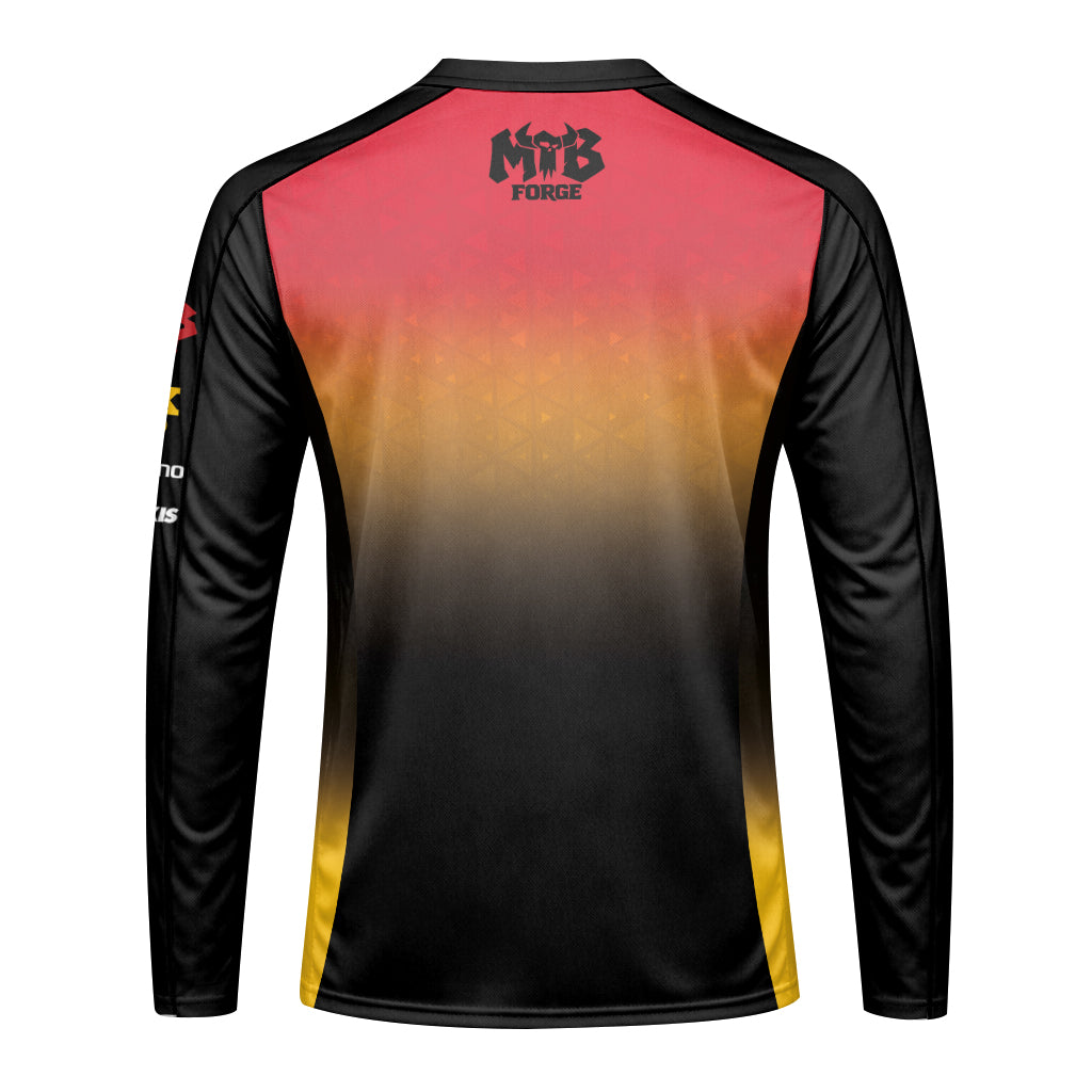 Red Bull Fox Black Red Long Sleeve Mountain Bike Jersey - front view mockup