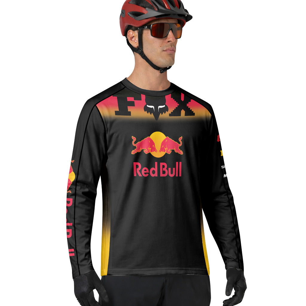 Red Bull Fox Black Red Long Sleeve Mountain Bike Jersey - lifestyle view