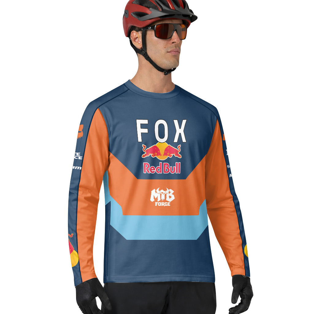 Red Bull Fox Blue Orange Long Sleeve Mountain Bike Jersey - lifestyle view