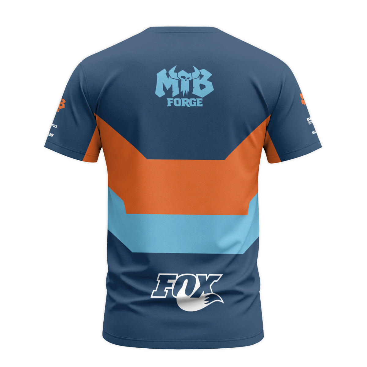 Red Bull Fox Blue Orange Short Sleeve Mountain Bike Jersey - back view mockup
