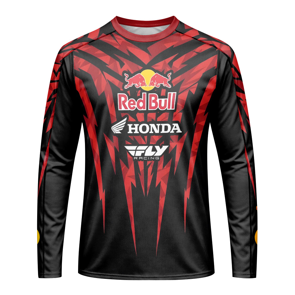 Red Bull Honda Short 29 Black Red Racing Long Sleeve Motocross Jersey – Front View Mockup