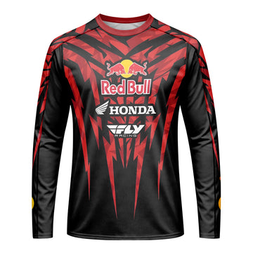 Red Bull Honda Short 29 Black Red Racing Long Sleeve Motocross Jersey – Front View Mockup