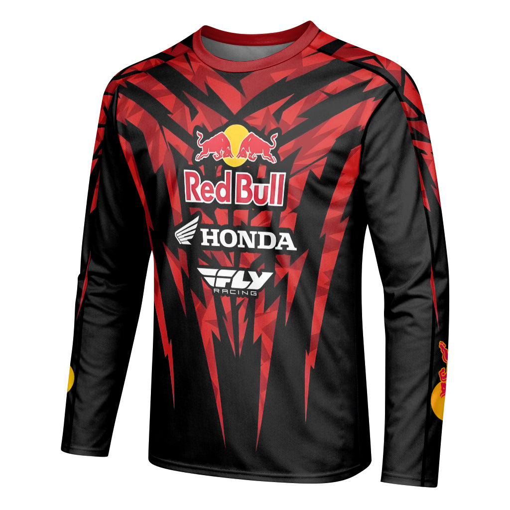 Red Bull Honda Short 29 Black Red Racing Long Sleeve Motocross Jersey – Left Side View Mockup
