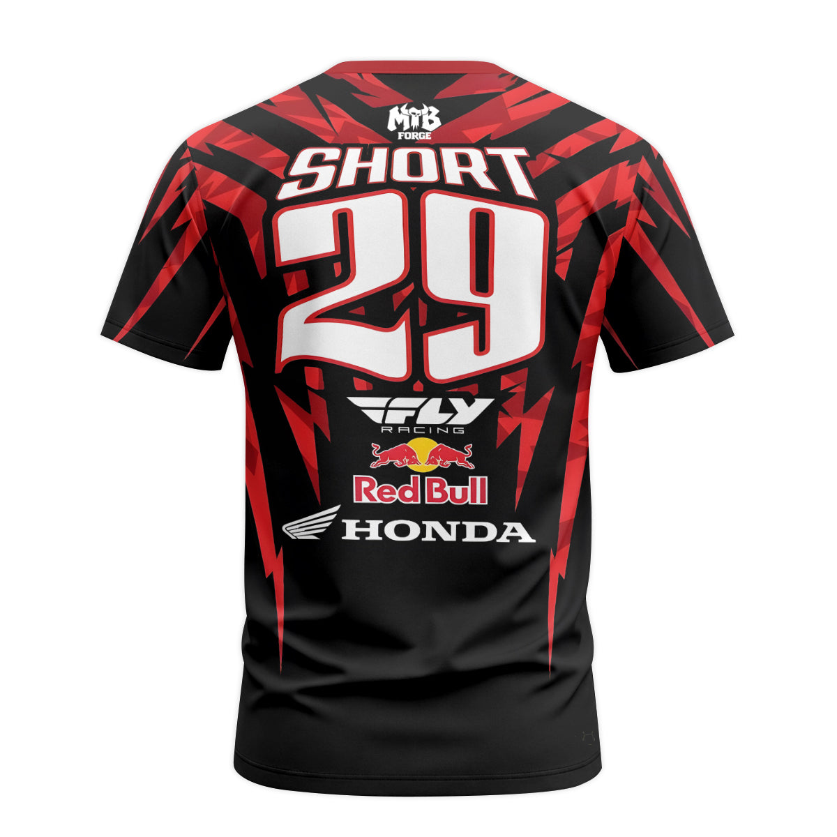 Red Bull Honda Short 29 Black Red Racing Short Sleeve Motocross Jersey – Back View Mockup