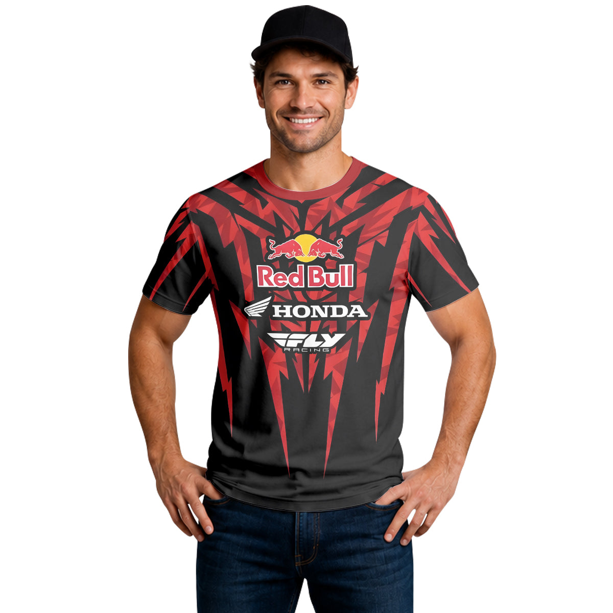 Red Bull Honda Short 29 Black Red Racing Short Sleeve Motocross Jersey – Lifestyle View