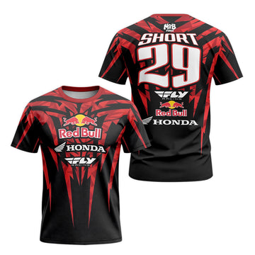 Red Bull Honda Short 29 Black Red Racing Short Sleeve Motocross Jersey – Front and Back View
