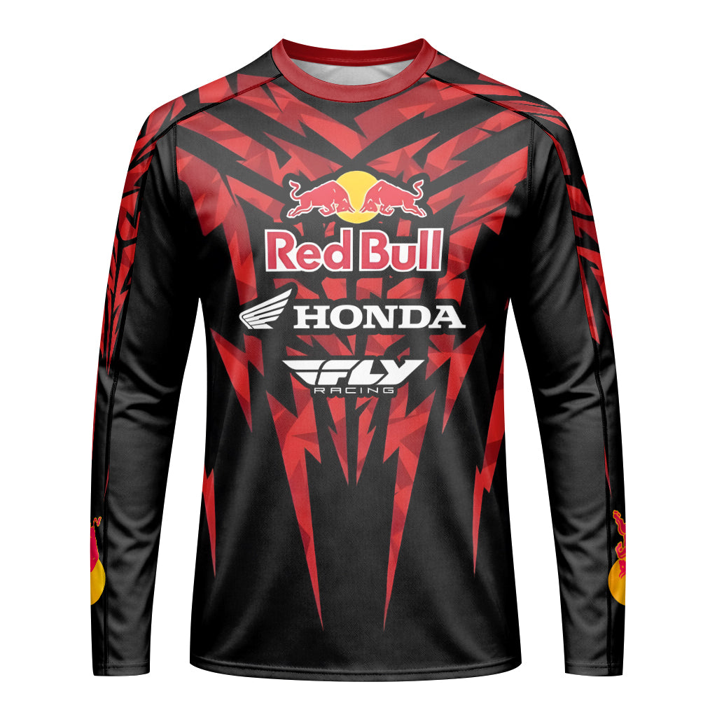 Red Bull Honda Short 29 Black Red Racing Youth Long Sleeve Motocross Jersey – Front View Mockup