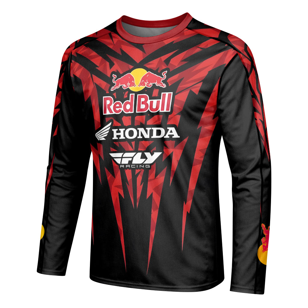 Red Bull Honda Short 29 Black Red Racing Youth Long Sleeve Motocross Jersey – Left Side View Mockup