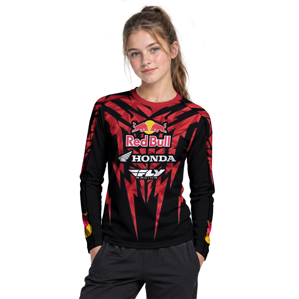 Red Bull Honda Short 29 Black Red Racing Youth Long Sleeve Motocross Jersey – Girl Lifestyle View