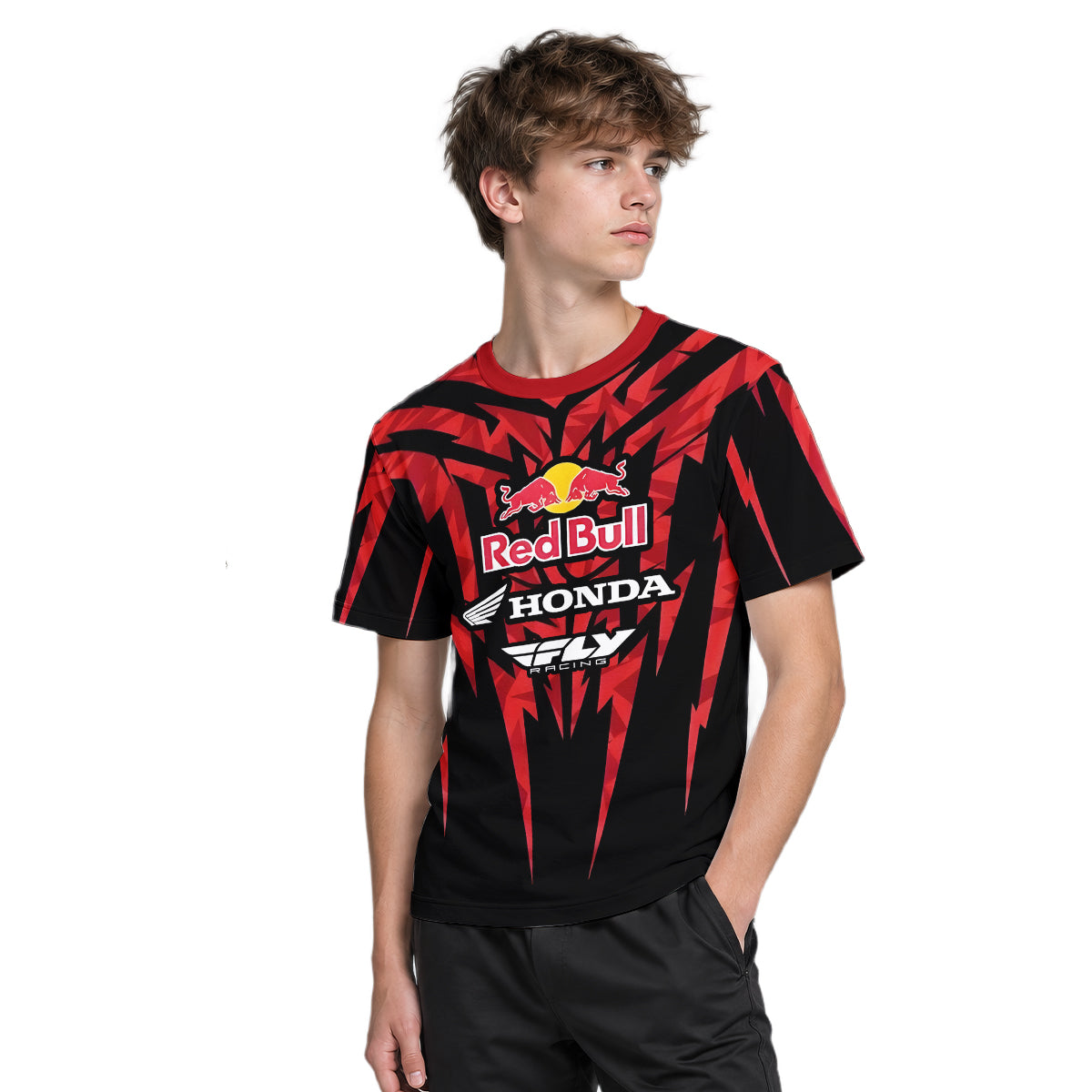 Red Bull Honda Short 29 Black Red Racing Youth Short Sleeve Motocross Jersey – Boy Lifestyle View