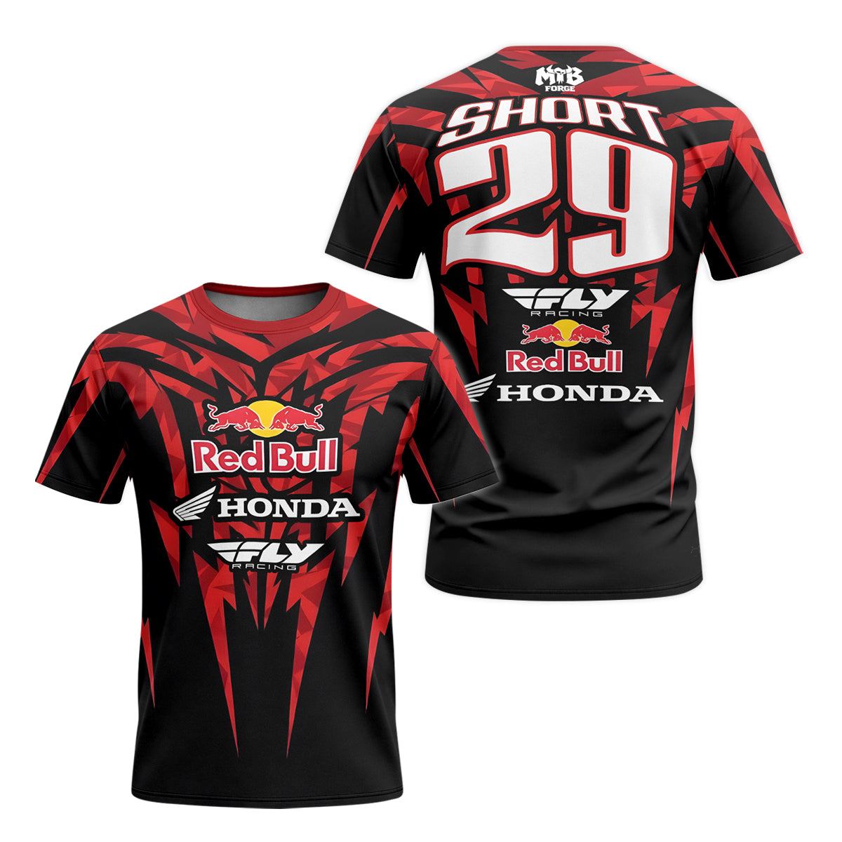 Red Bull Honda Short 29 Black Red Racing Youth Short Sleeve Motocross Jersey – Front and Back View