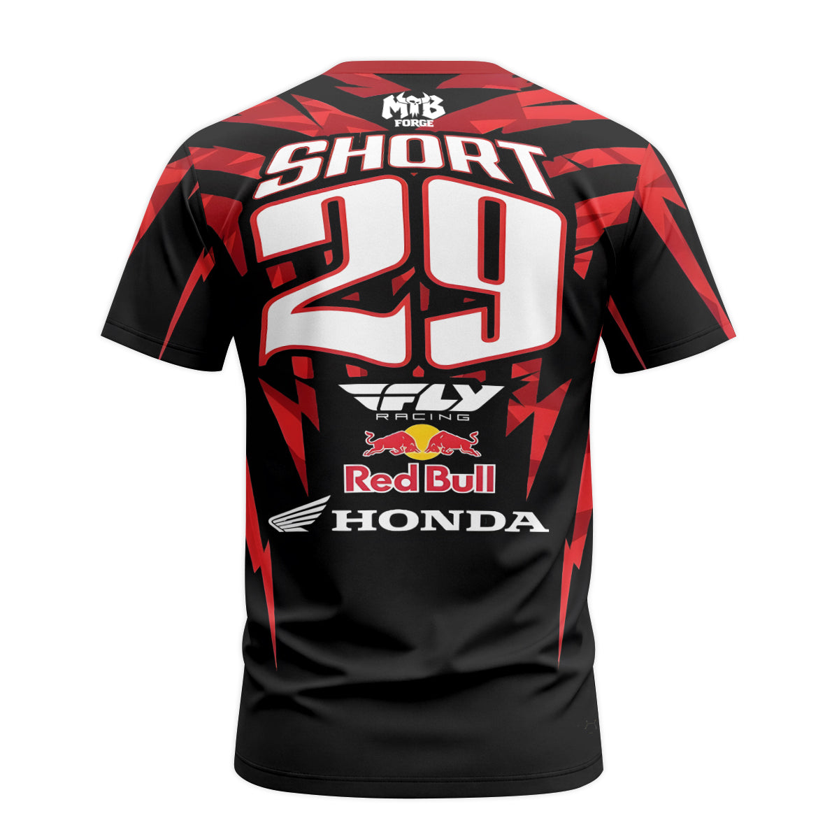 Red Bull Honda Short 29 Black Red Racing Youth Short Sleeve Motocross Jersey – Back View Mockup