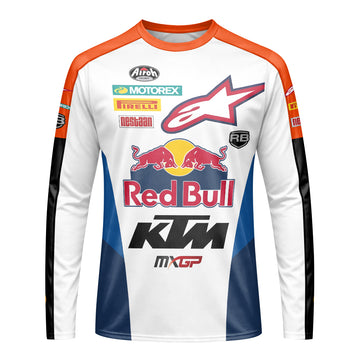 Red Bull KTM 84 Orange White Factory Racing Long Sleeve Motocross Jersey – Front View Mockup