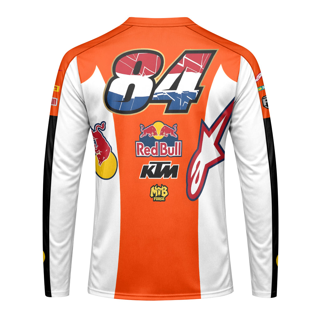 Red Bull KTM 84 Orange White Factory Racing Long Sleeve Motocross Jersey – Back View Mockup
