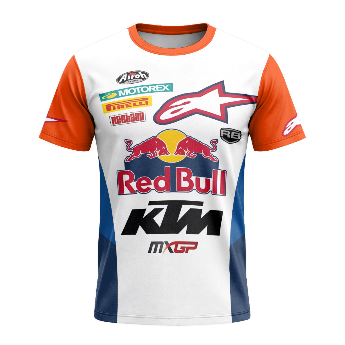 Red Bull KTM 84 Orange White Factory Racing Short Sleeve Motocross Jersey – Front View Mockup