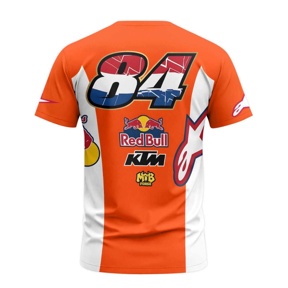Red Bull KTM 84 Orange White Factory Racing Short Sleeve Motocross Jersey – Back View Mockup