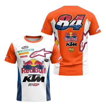 Red Bull KTM 84 Orange White Factory Racing Short Sleeve Motocross Jersey – Front and Back View