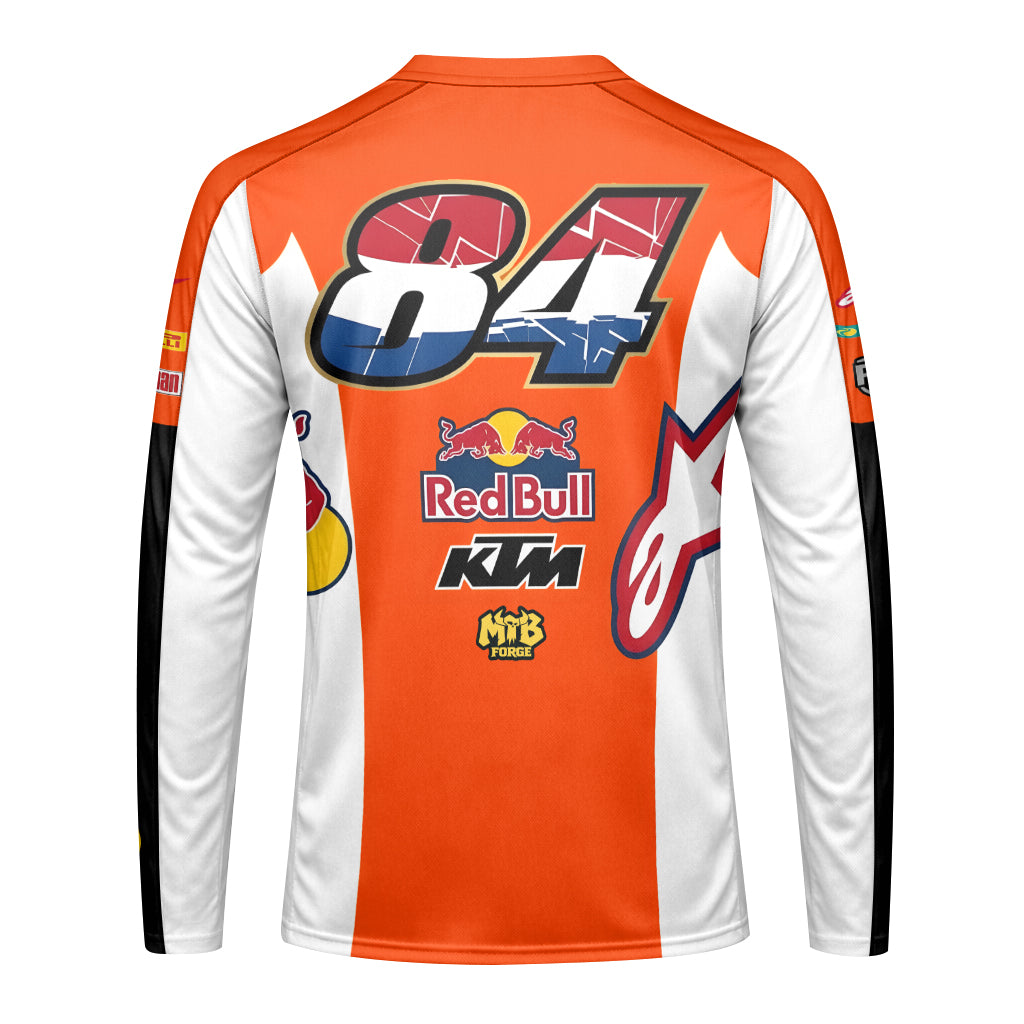Red Bull KTM 84 Orange White Factory Racing Youth Long Sleeve Motocross Jersey – Back View Mockup