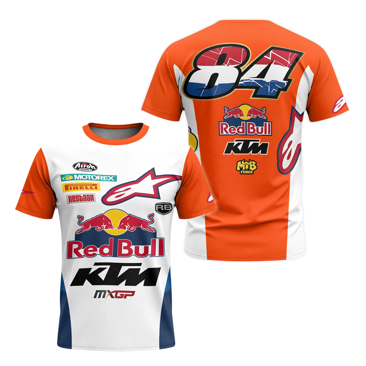 Red Bull KTM 84 Orange White Factory Racing Youth Short Sleeve Motocross Jersey – Front and Back View