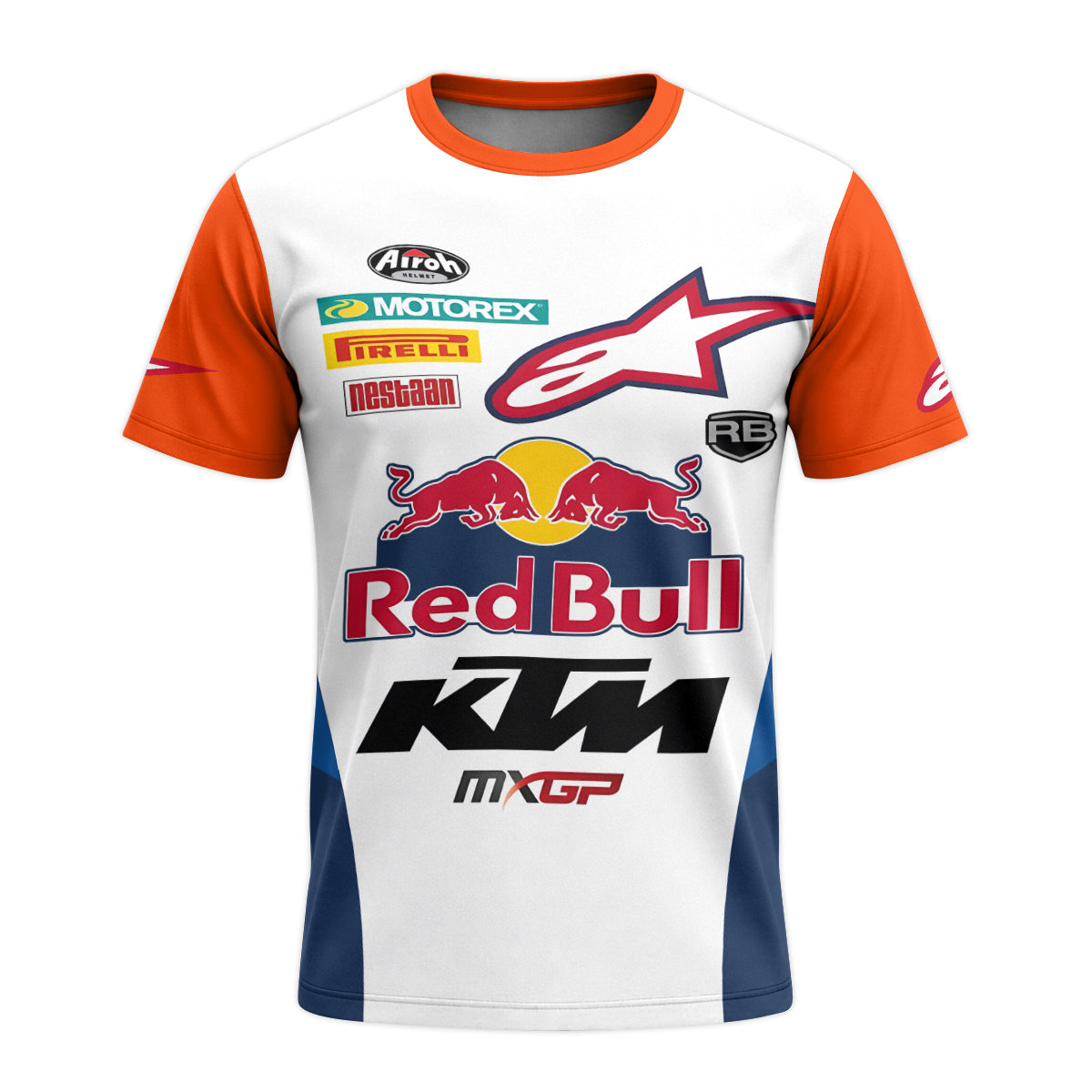 Red Bull KTM 84 Orange White Factory Racing Youth Short Sleeve Motocross Jersey – Front View Mockup