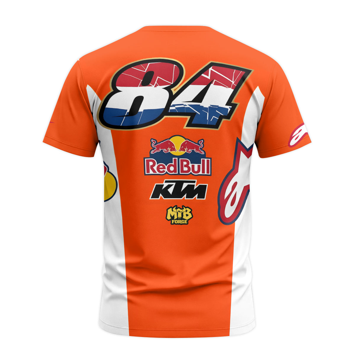 Red Bull KTM 84 Orange White Factory Racing Youth Short Sleeve Motocross Jersey – Back View Mockup