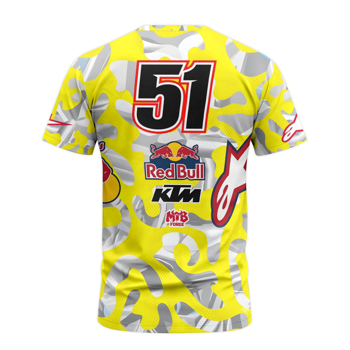 Red Bull KTM Honda #51 Yellow Camo Short Sleeve Motocross Jersey – Back View Mockup