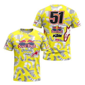Red Bull KTM Honda #51 Yellow Camo Short Sleeve Motocross Jersey – Front and Back View